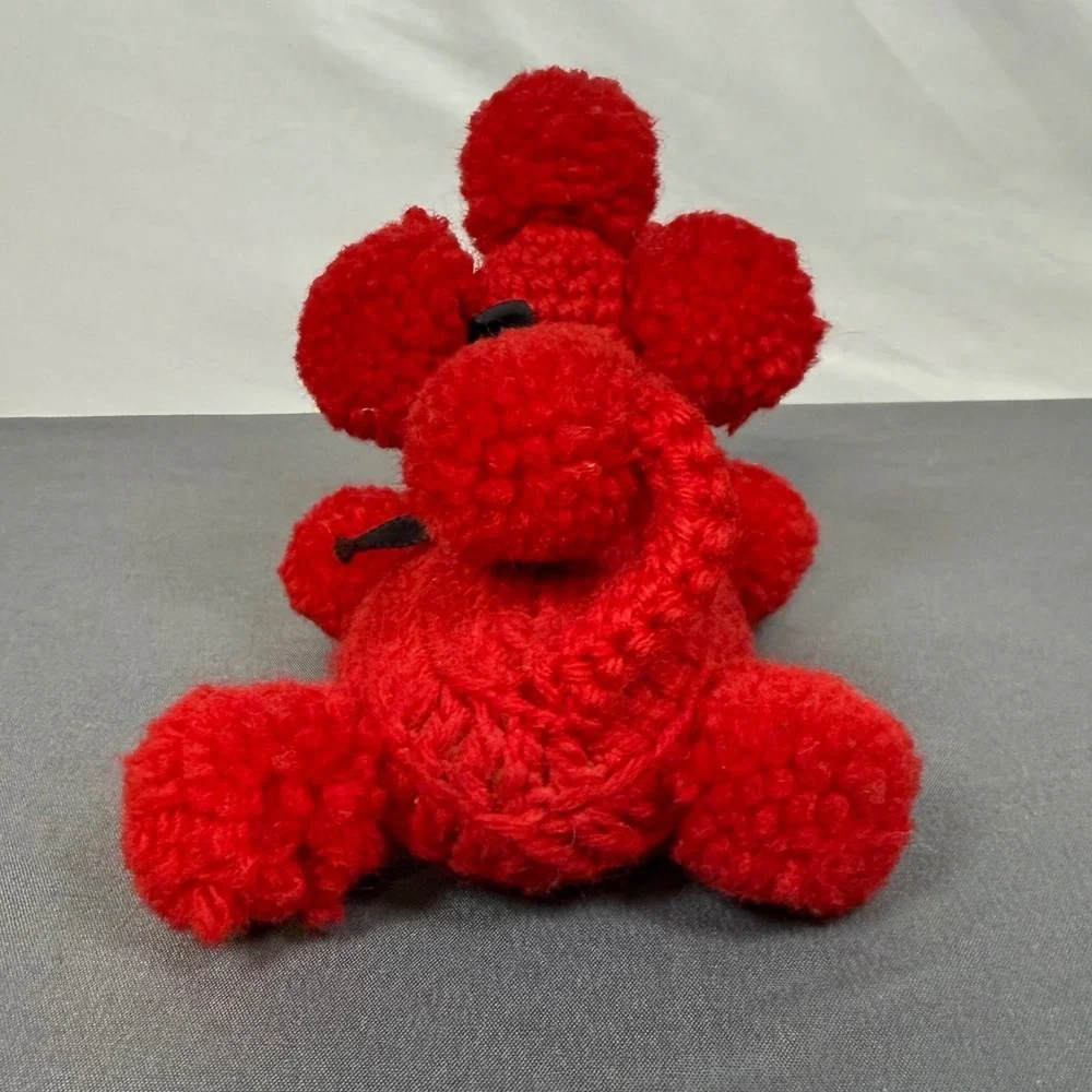 Red Crocheted Poodle Dog Pom Pom Ears Collar Bow Soap Holder Home Decor Handmade